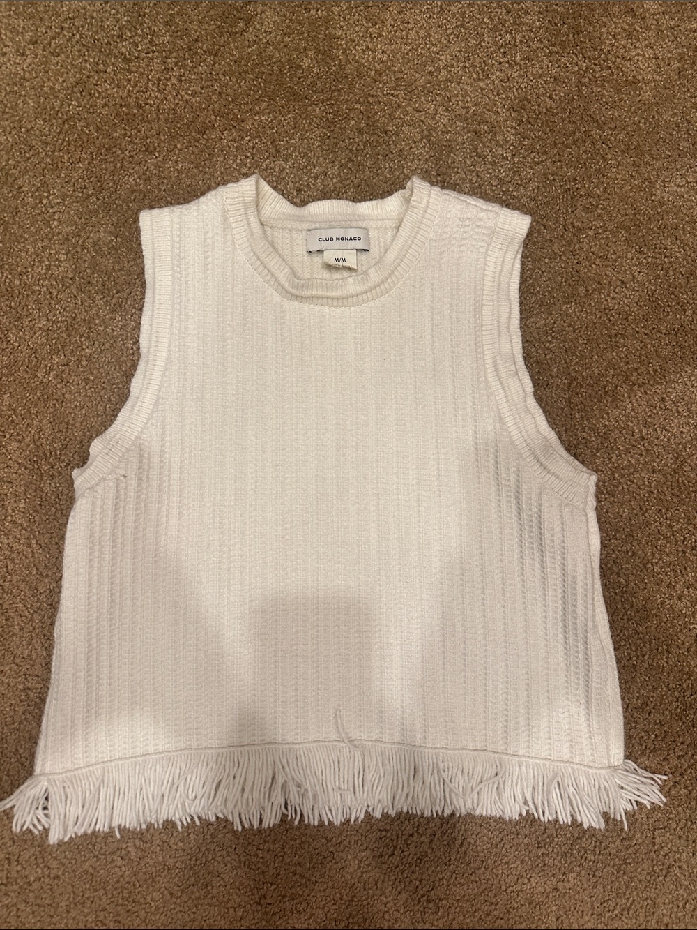 Club Monaco Ivory Knit Fringe Sleeveless Top